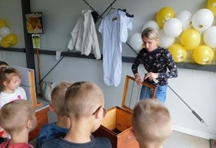 dzieci oglądają wnętrze ula