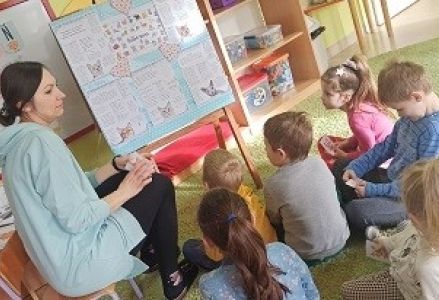 dzieci oglądają plansze tematyczne