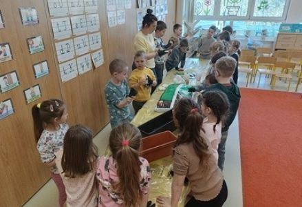 grupa dzieci przedszkolnych podczas zakładania zielonej hodowli
